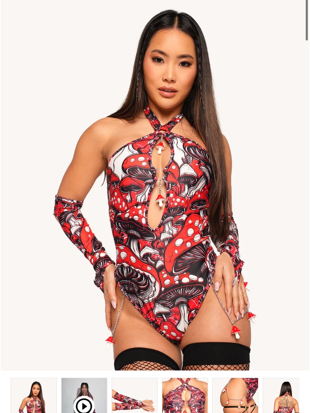 iHeartRaves mushroom bodysuit with arm sleeves